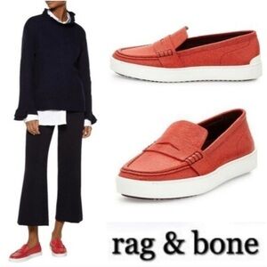 rag & bone Red Leather Colby Penny Loafers / Sneakers
